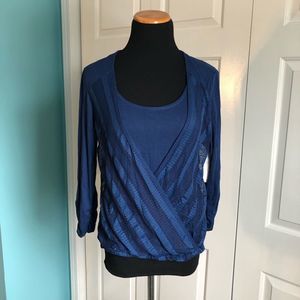 NY Collection Blue Surplice Blouse